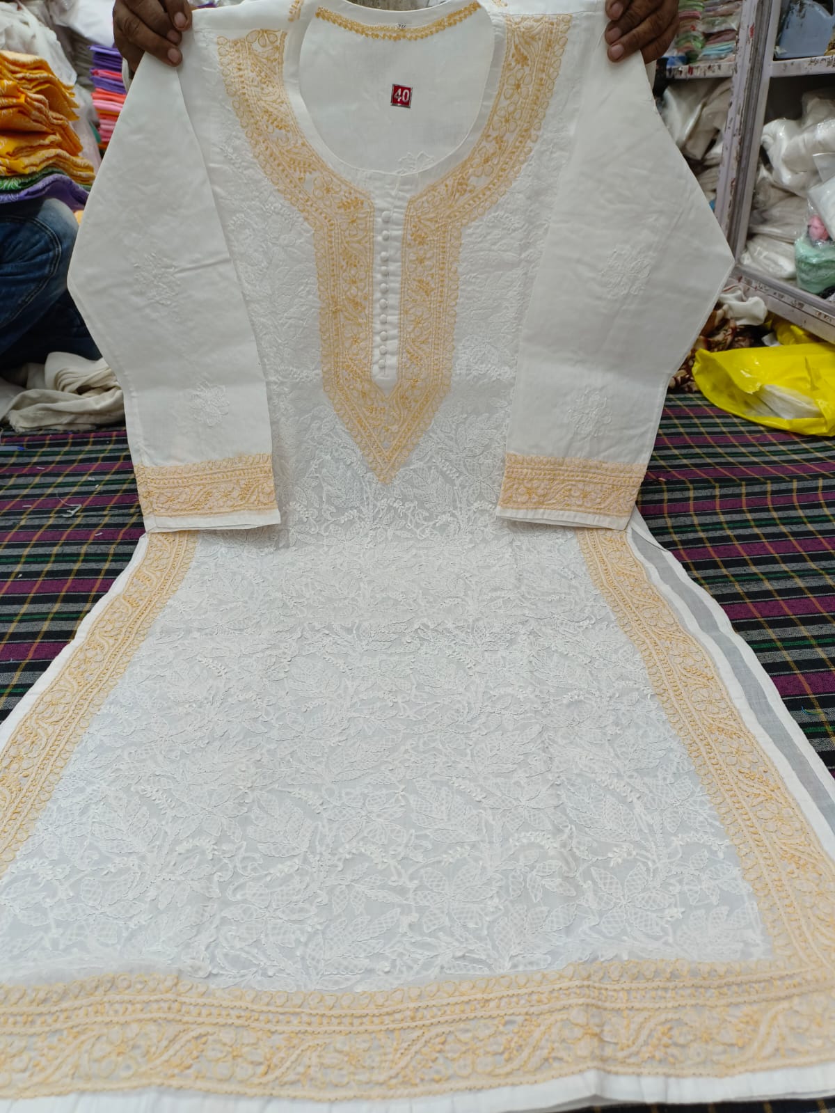 Voil cotton kurta with color thread  chikankari on neck Daman and seleaves