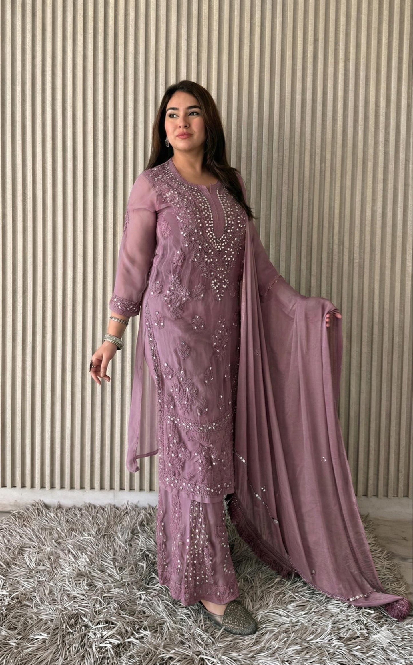 Dyed Mirror Work Sharara Set