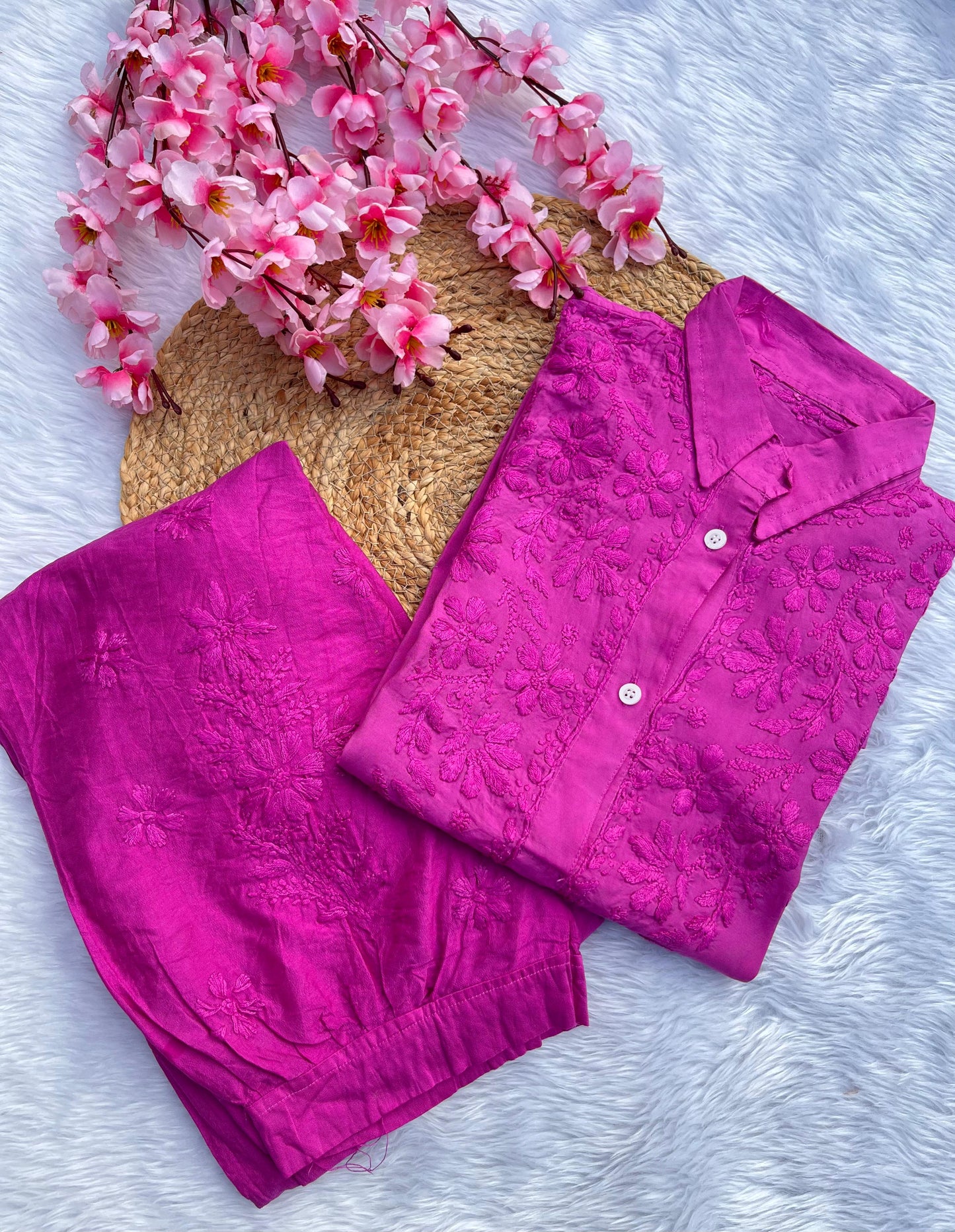 Pure chanderi shirt and pant set also in plus sizes