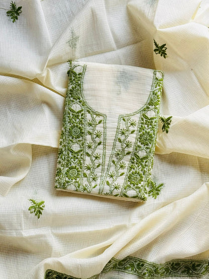 Kota unstitched kurta dupatta set With Fine chikankari handwork