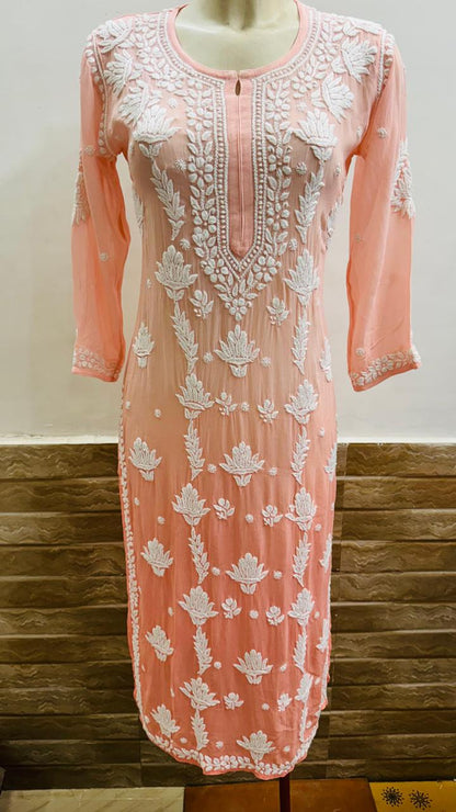 Viscose georgette kurta with 3D chikankari work