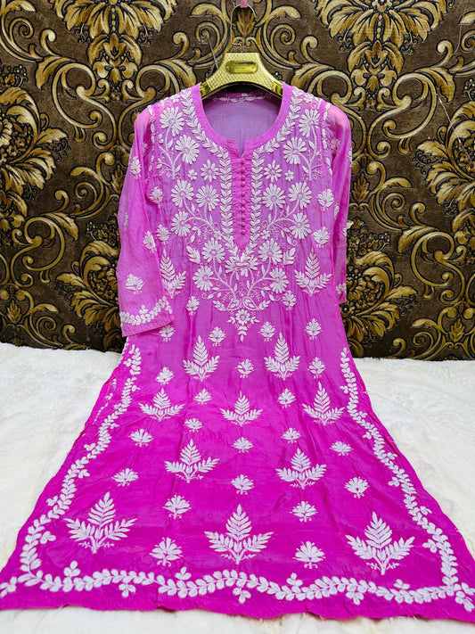 Muslin 3D chikankari handwork ombre dyed kurta