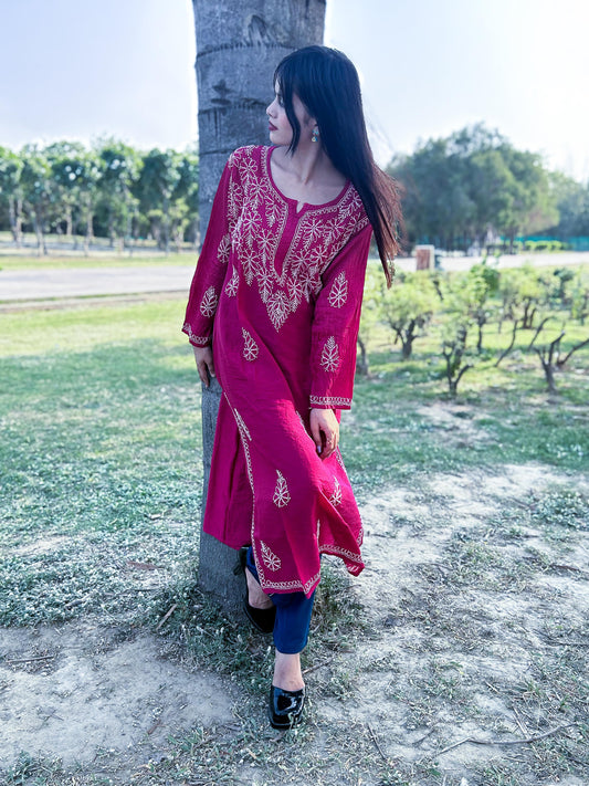 Chanderi kurta with beautiful chikankari work