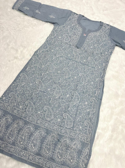 Voil cotton kurta with shadow work