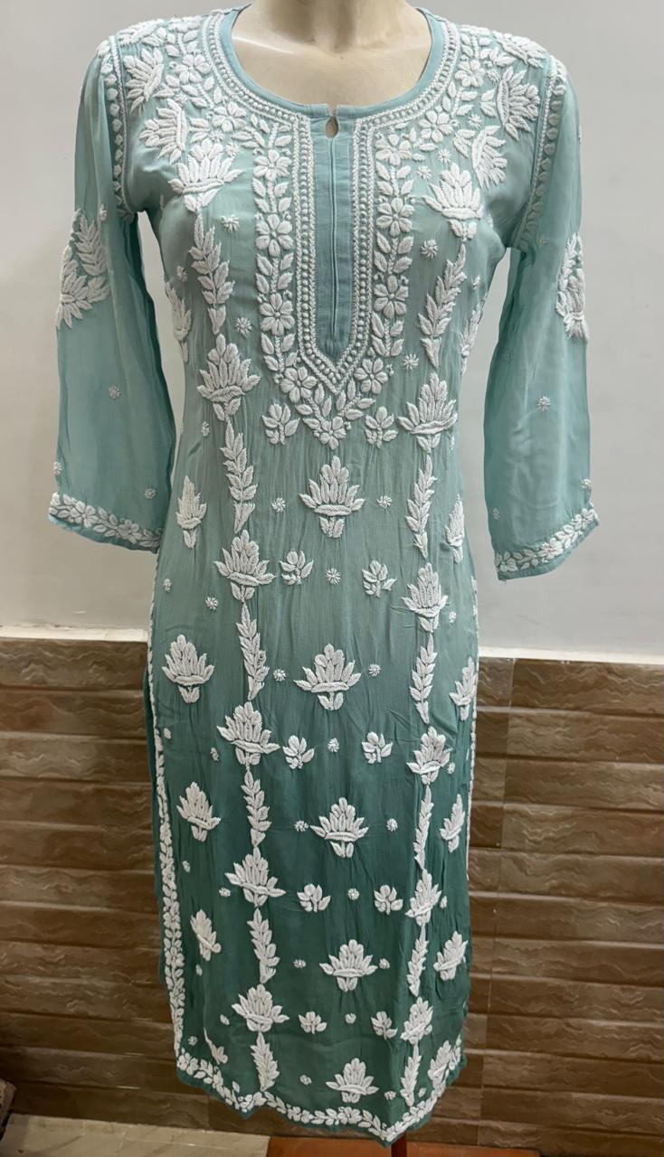 Viscose georgette kurta with 3D chikankari work