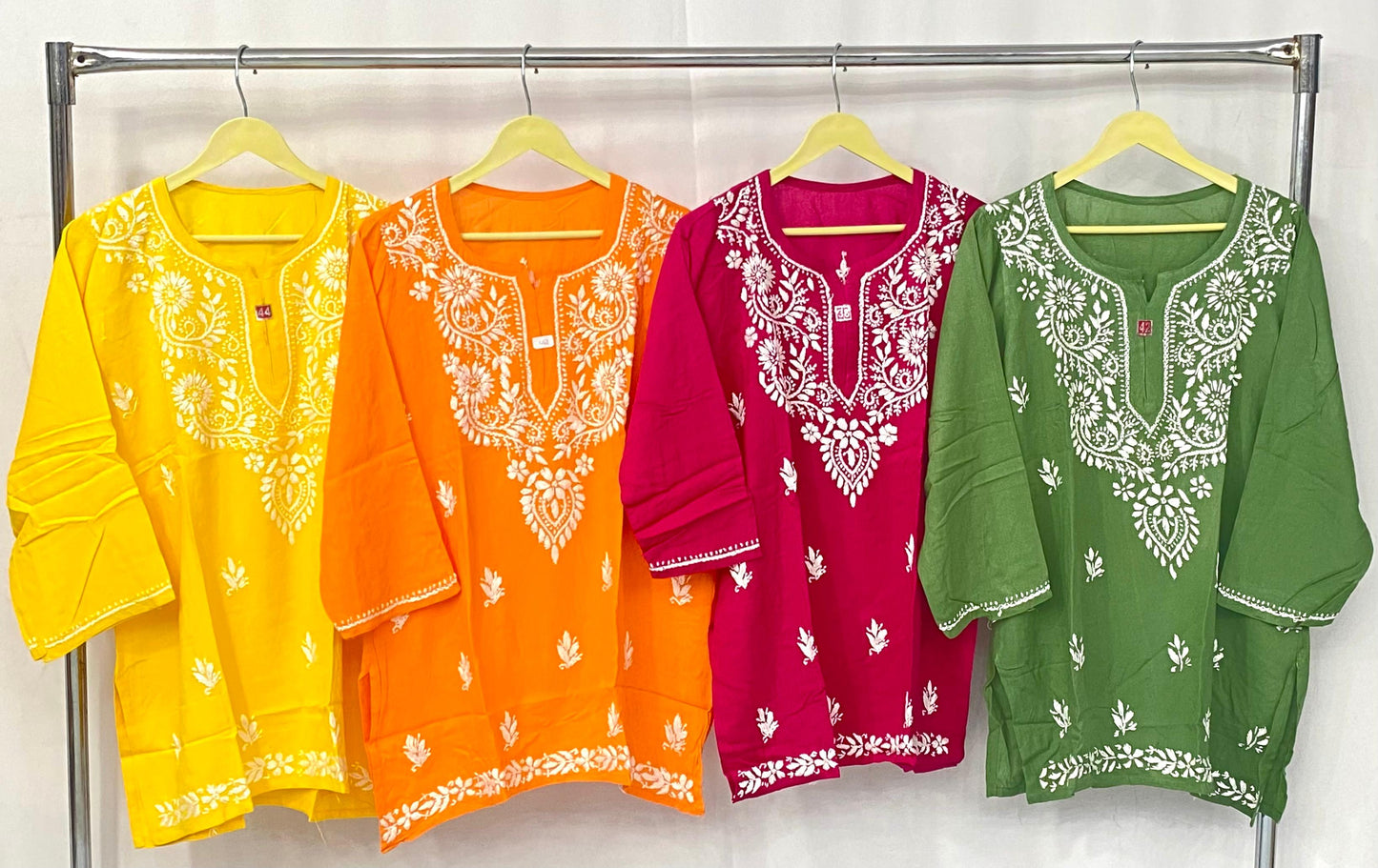 Rayon short kurta with beautiful beautiful chikankari handwork