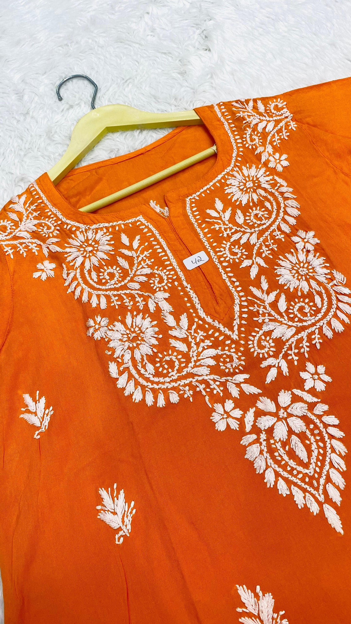 Rayon short kurta with beautiful beautiful chikankari handwork