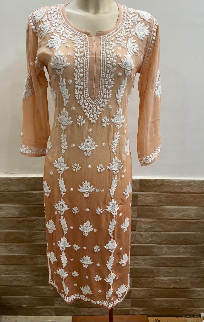 Viscose georgette kurta with 3D chikankari work