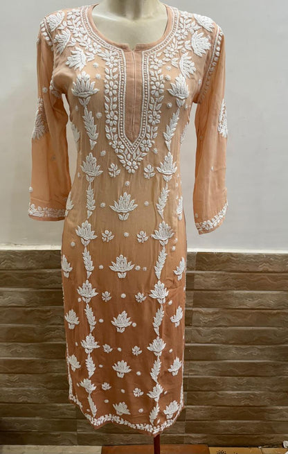 Viscose georgette kurta with 3D chikankari work