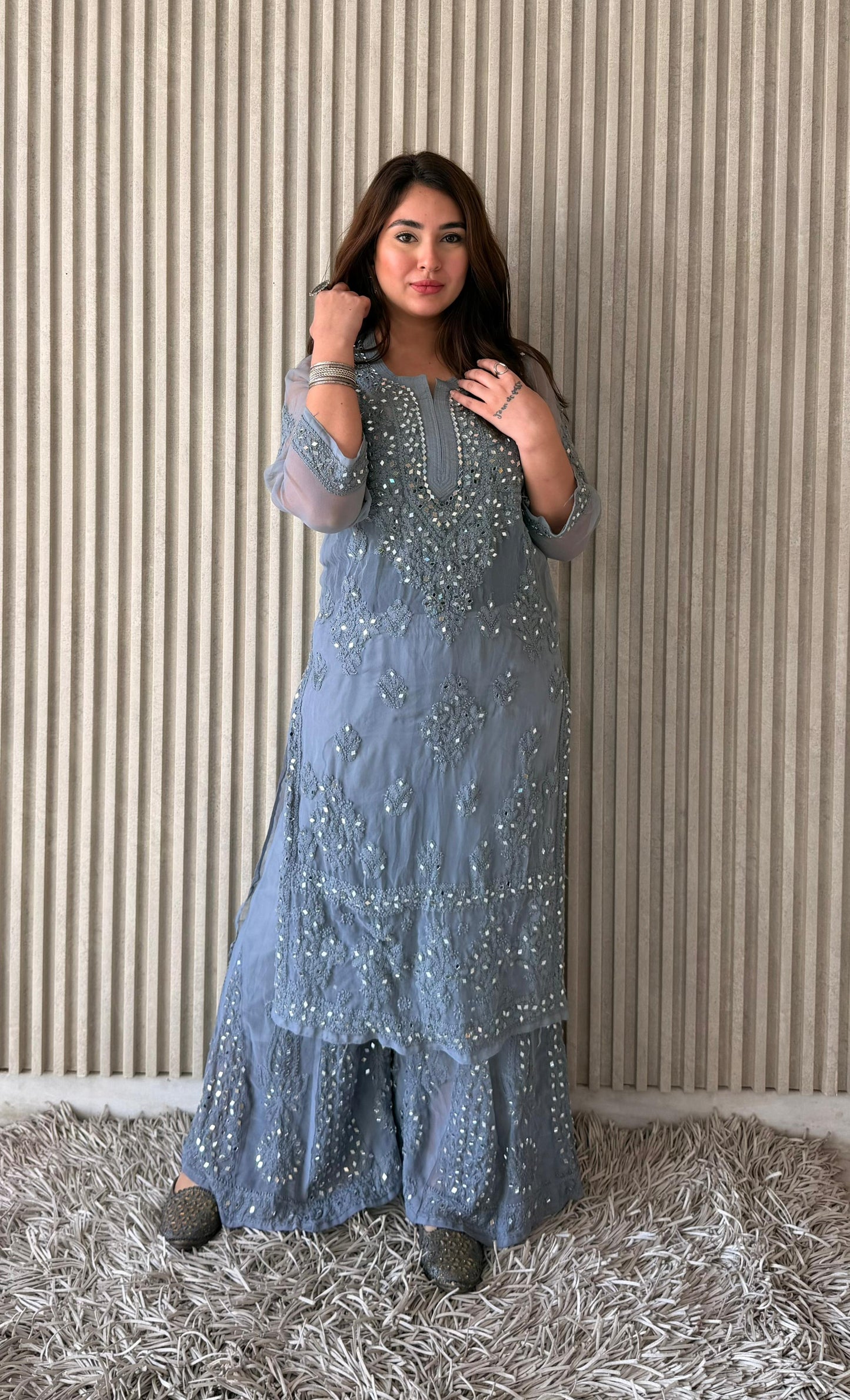 Dyed Mirror Work Sharara Set