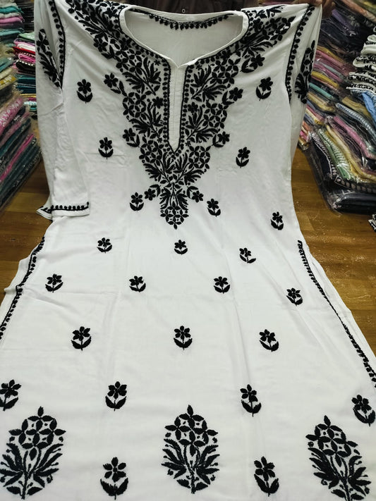 Plus size black and white rayon kurta