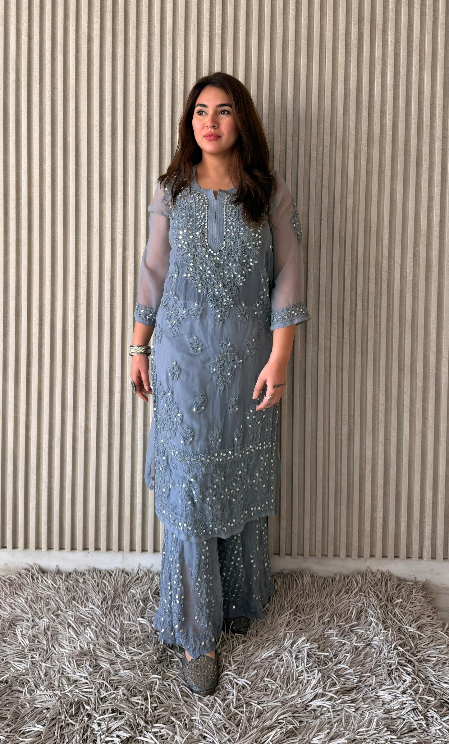 Dyed Mirror Work Sharara Set