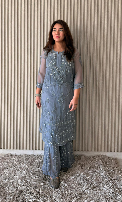 Dyed Mirror Work Sharara Set