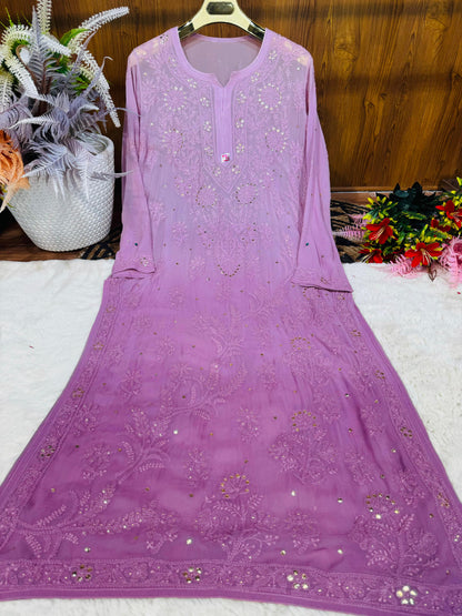 Plus size and regular size Viscose kurta with mukaish work and beautiful handwork chikankari, ombre dyed