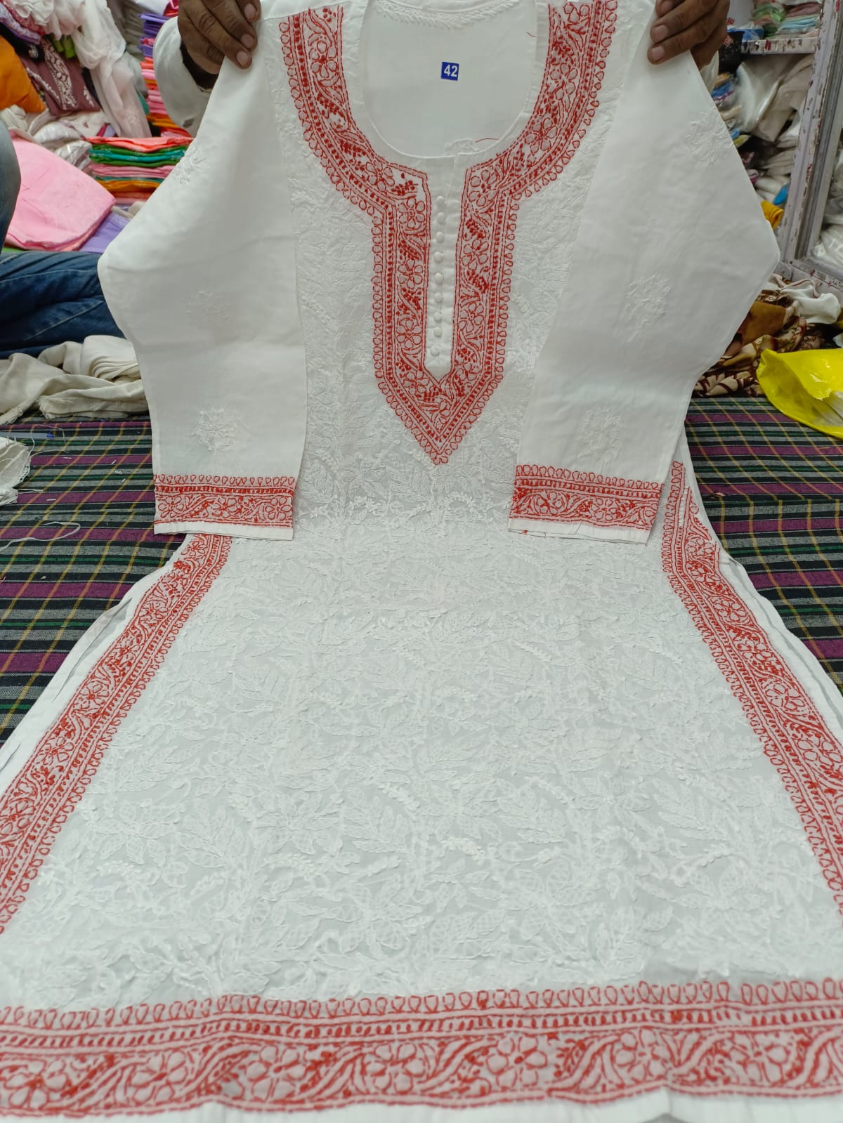 Voil cotton kurta with color thread  chikankari on neck Daman and seleaves