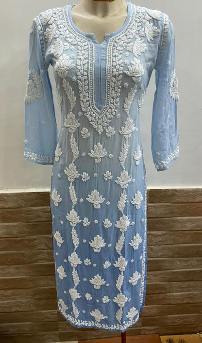 Viscose georgette kurta with 3D chikankari work