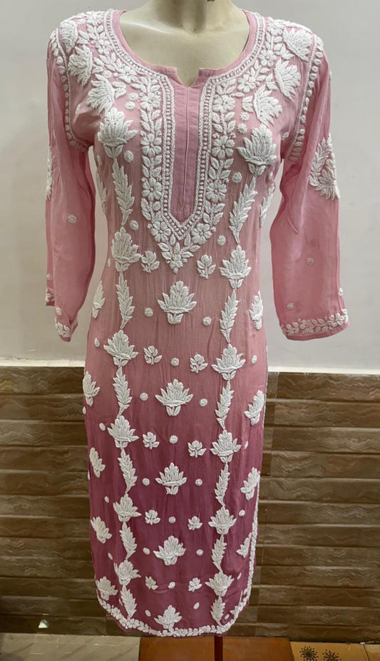 Viscose georgette kurta with 3D chikankari work