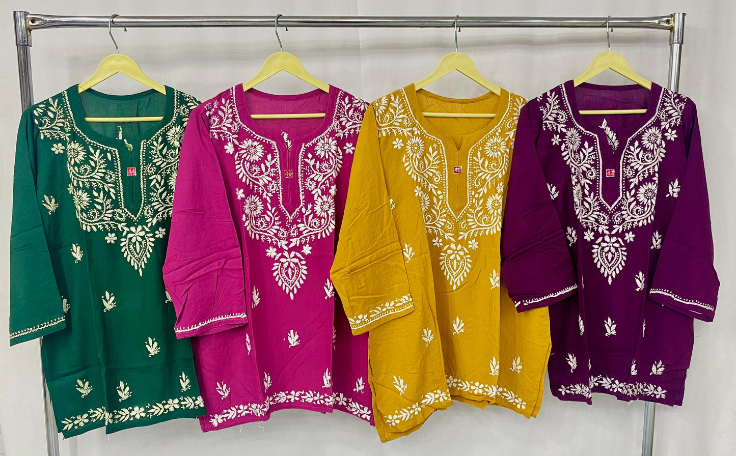 Rayon short kurta with beautiful beautiful chikankari handwork