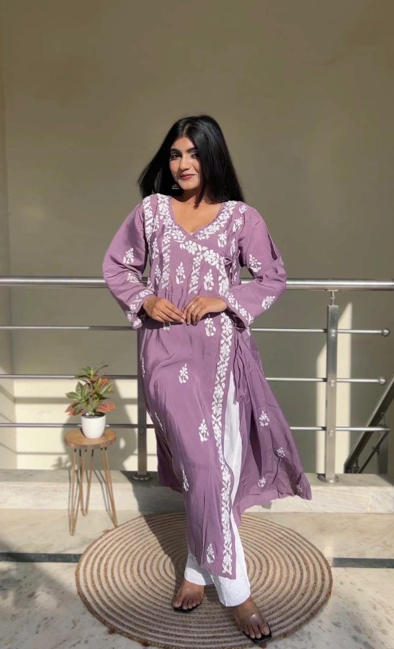 Muslin angrakha with mal mal pants 2pc set