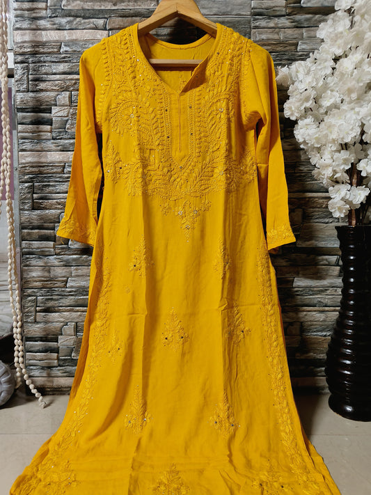 Rayon kurta with mukaish work and chikankari handwork