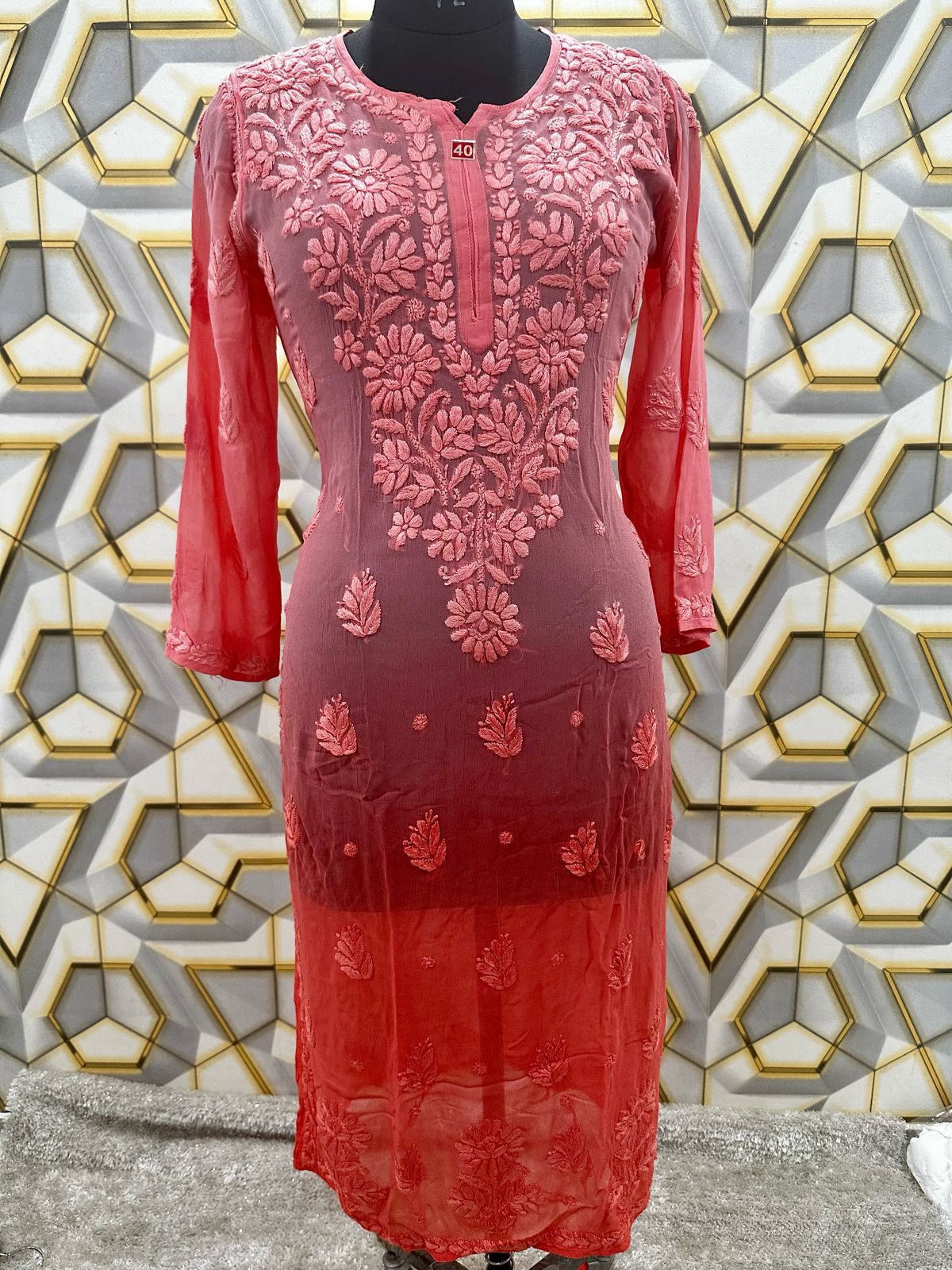 Viscose gala botti kurta with 3D work