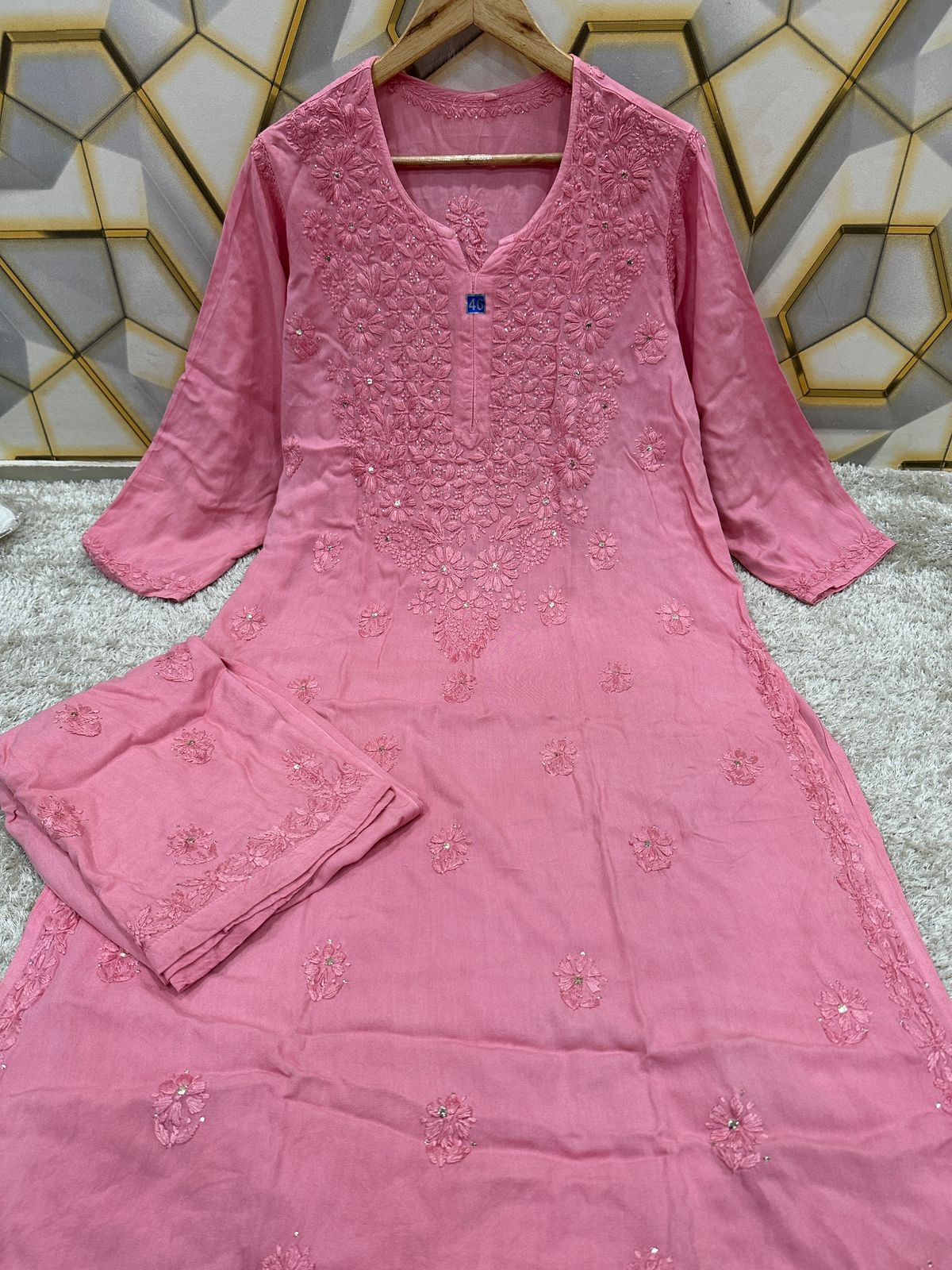 Rayon 2pc mukaish and handwork chikankari set