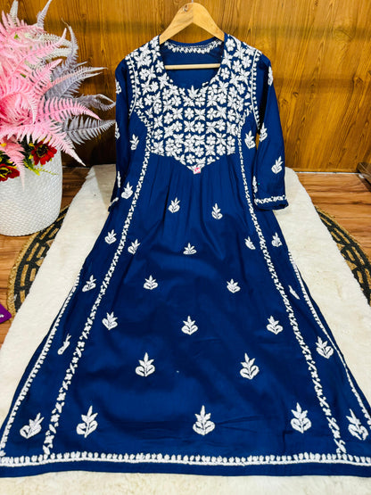 Cotton A-line kurta with beautiful chikankari handwork