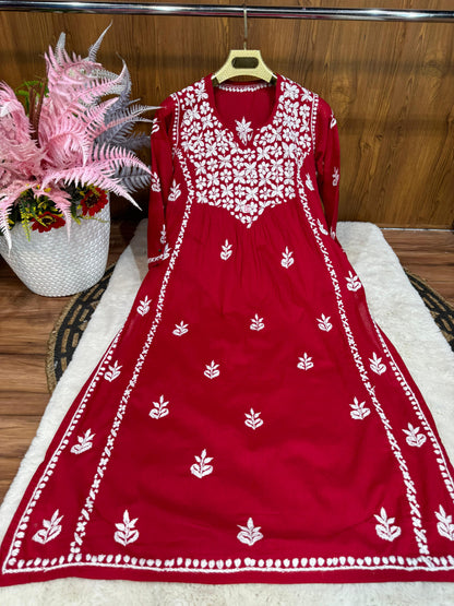 Cotton A-line kurta with beautiful chikankari handwork