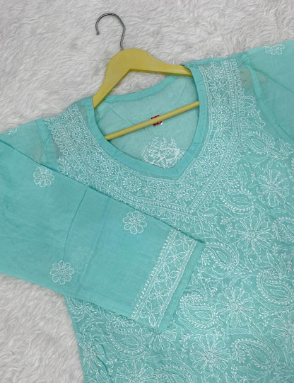 Terivoile short kurta with beautiful chikankari handwork