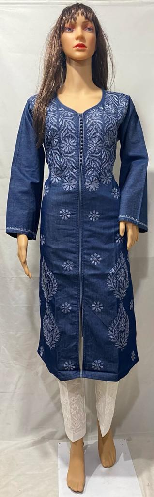 Front Open Denim Kurti With Pant