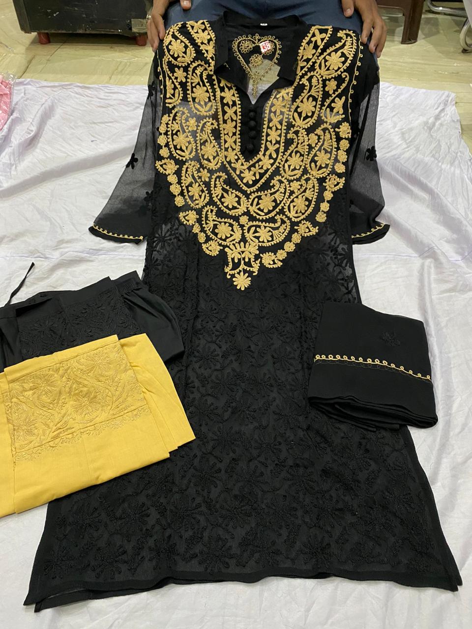 Georgette Long Kurti With Pant & Dupatta