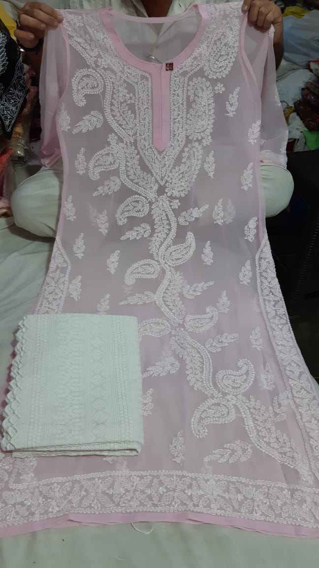Handmade Pink Net Based Chikan Kurti With Dupatta and With Chikankari  Georgette Kurti for Women - Etsy