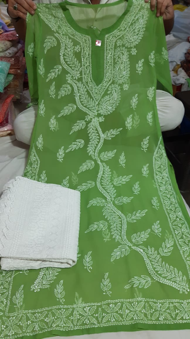 Buy Lucknowi Chikanakri Handwork Chiffon All Over Jaal Kurti ,women Chiffon  Kurti and Inner Set, Hand Embroidered White Kurtis and Palazzo Set . Online  in India - Etsy