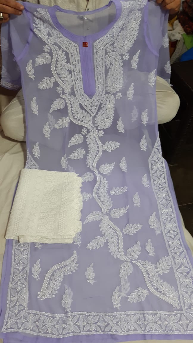 Women's Lakhnavi Handcrafted Cotton Chikankari Kurta And Palazzo Set W –  Nazranachikan
