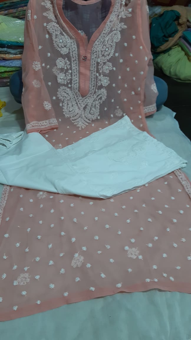 Buy Lakhnavi Fabrics Lucknowi Chikankari Hand Embroidered Casual White Long  Kurti for Women XSmall at Amazonin