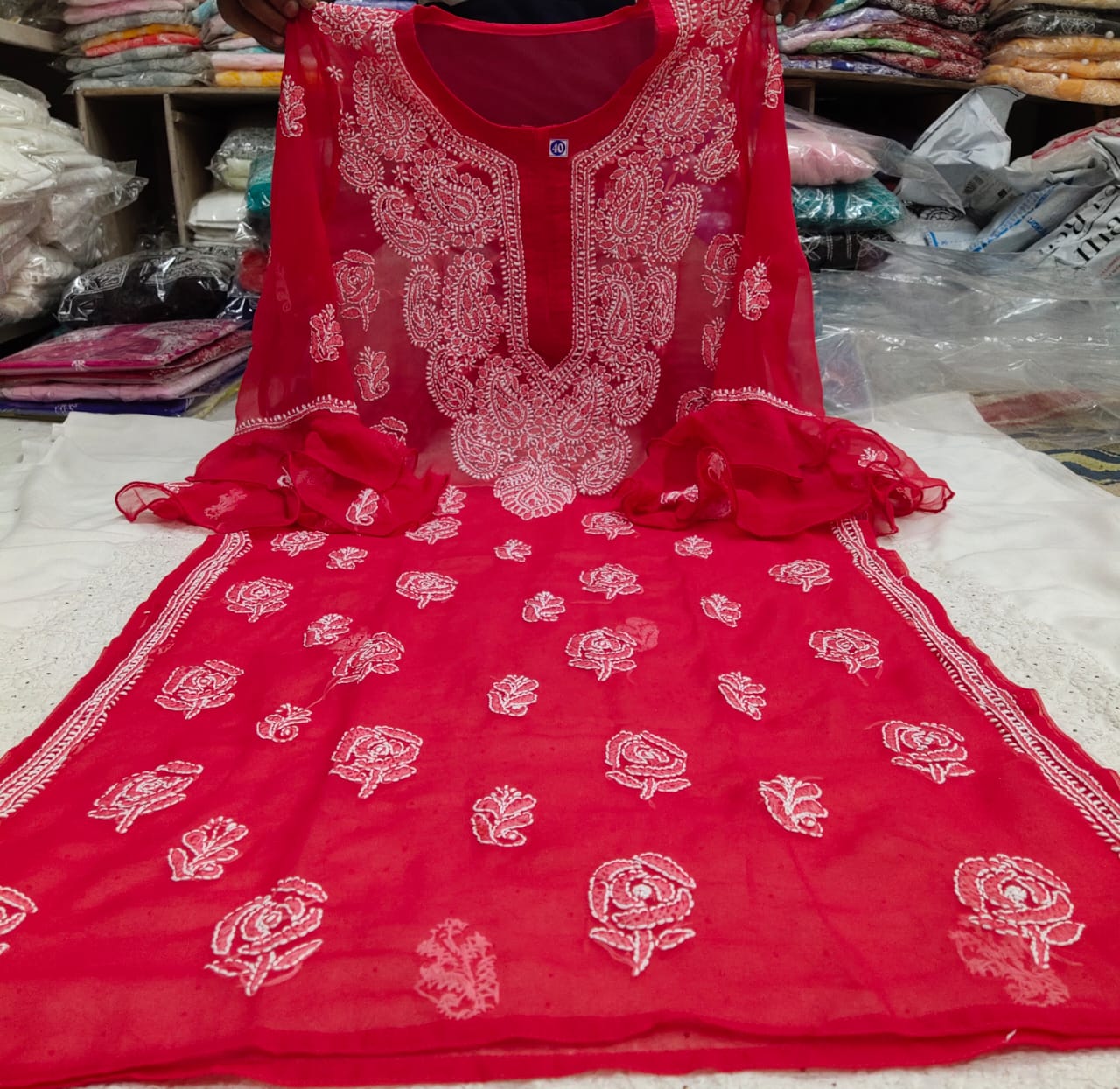 Rose Pattern Chiffon Kurti