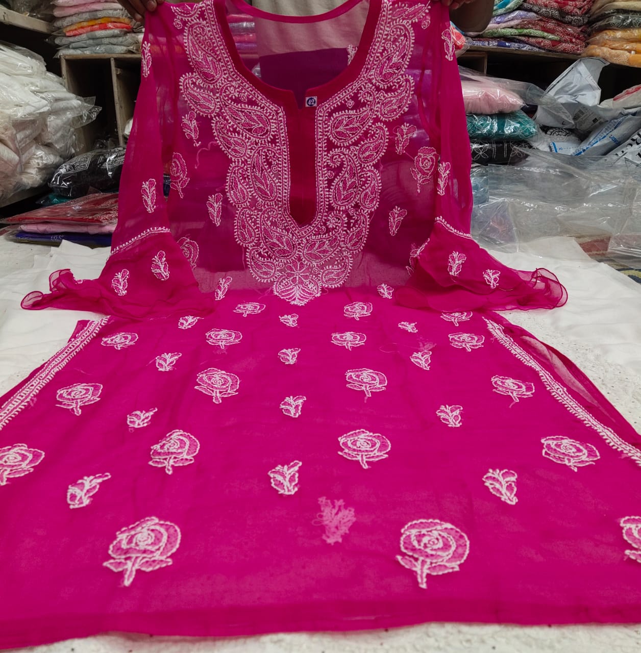 Rose Pattern Chiffon Kurti