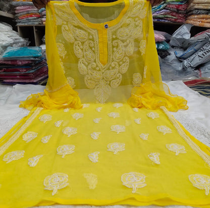 Rose Pattern Chiffon Kurti