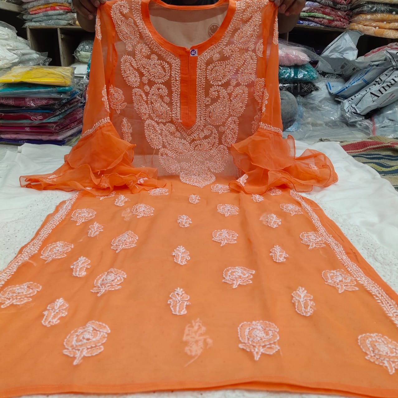 Rose Pattern Chiffon Kurti