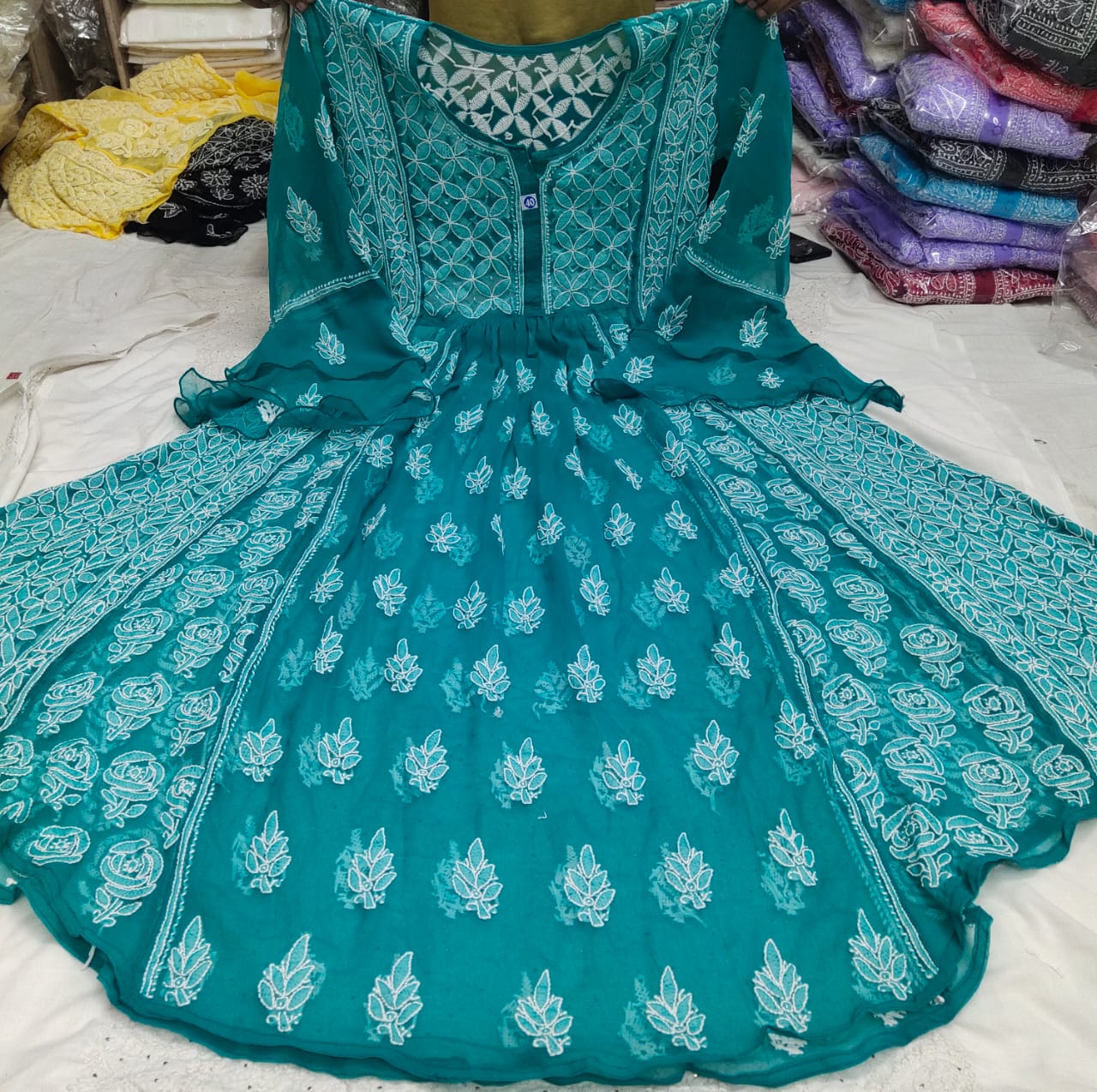 Indian Ethnic Peach Malmal Cotton Tail Cut Dress from Pure Elegance