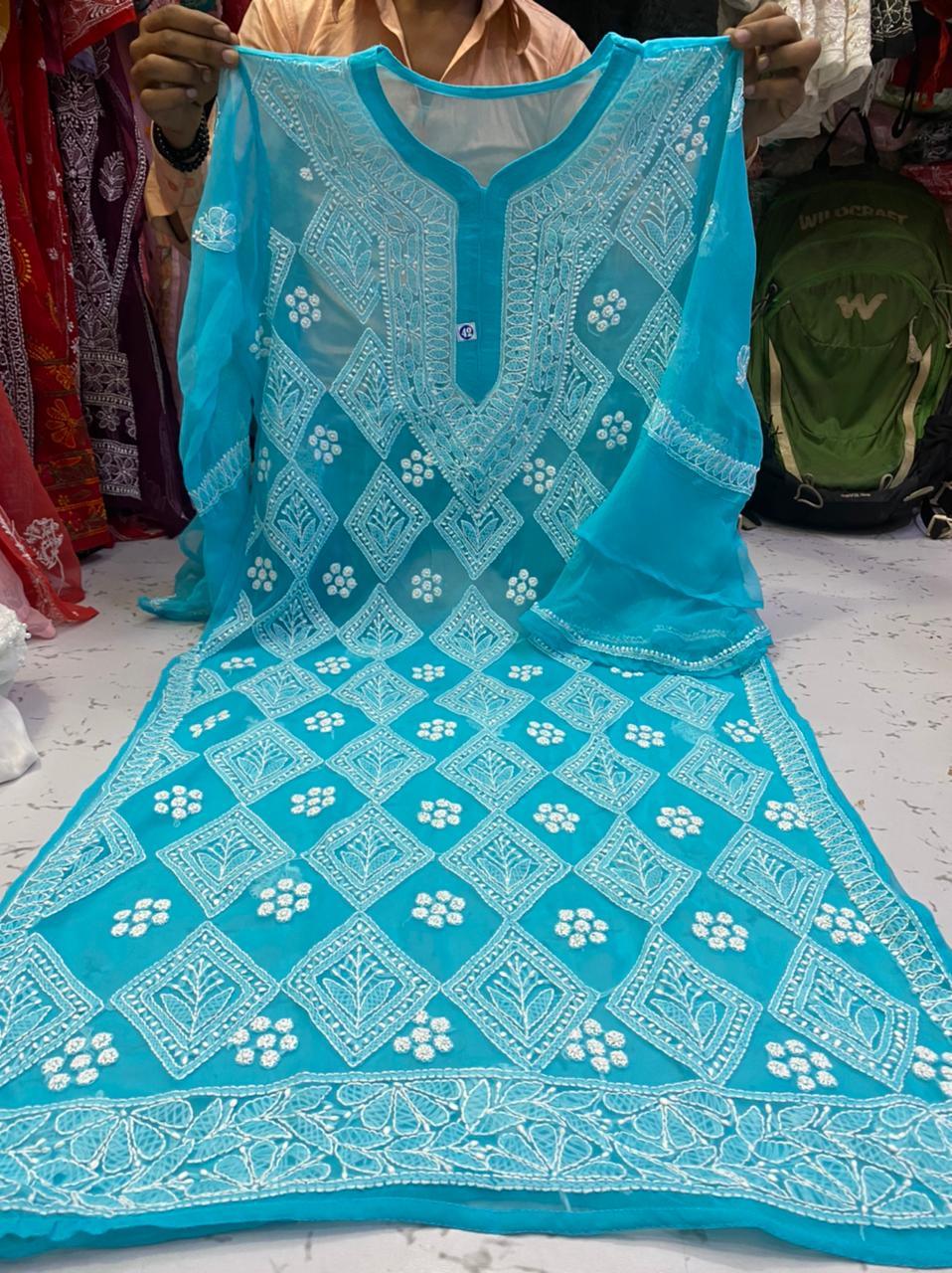 Buy New Year Specialgota Patti Chikankari Kurta Palazzo Hand Embroidery  Long Lucknawi Sharara Chikan Georgette Kurti Traditional Salwar Kameez  Online in India - Etsy