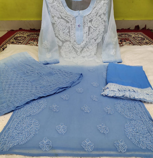 Blue Chiffon Dual Shade 3pc Set