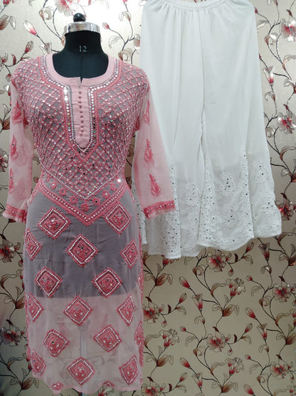 Georgette Long Kurti With Shrara