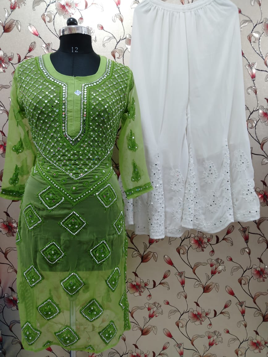 Georgette Long Kurti With Shrara