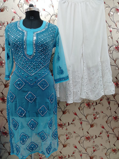 Georgette Long Kurti With Shrara