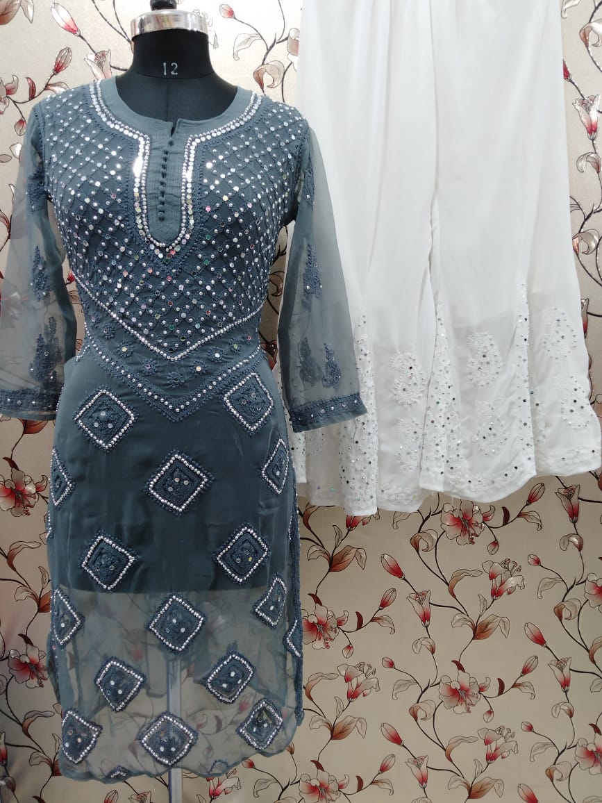 Georgette Long Kurti With Shrara