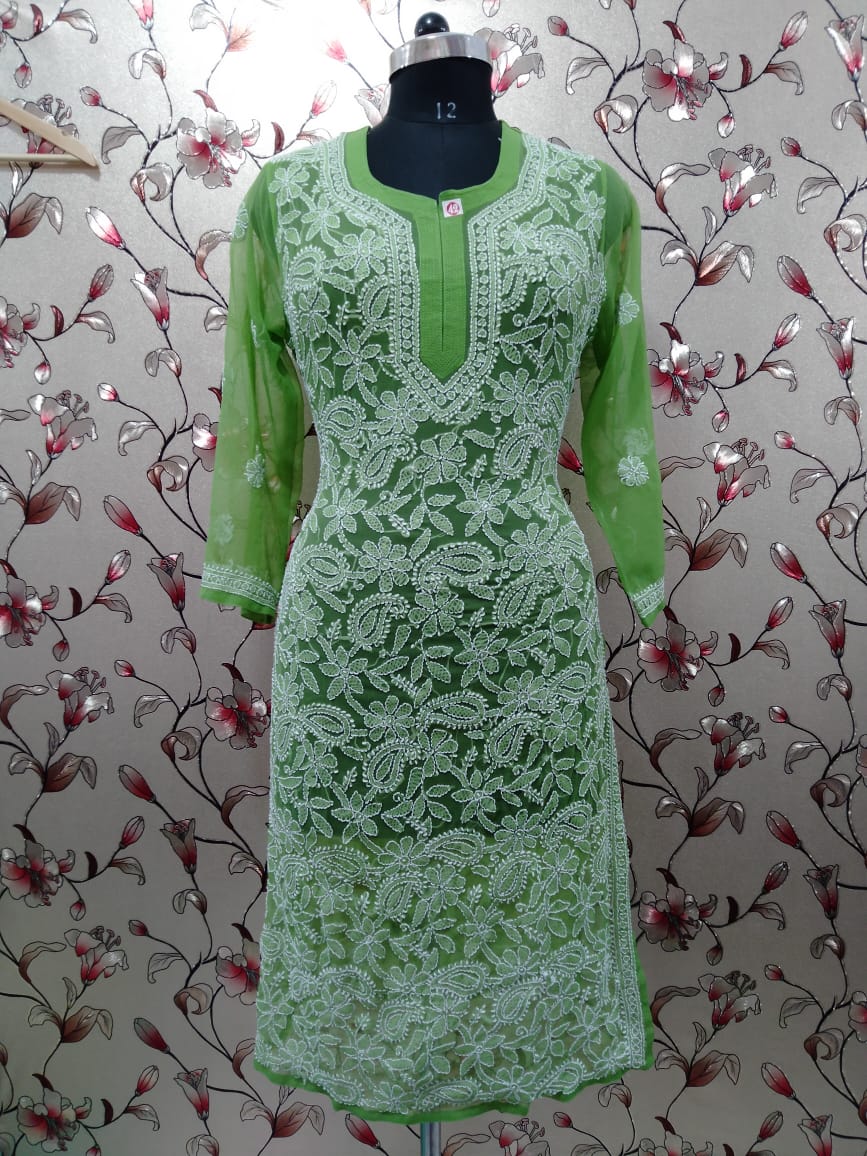 Lucknow Chikankari Georgette Kurta with liner / Free shipping in US