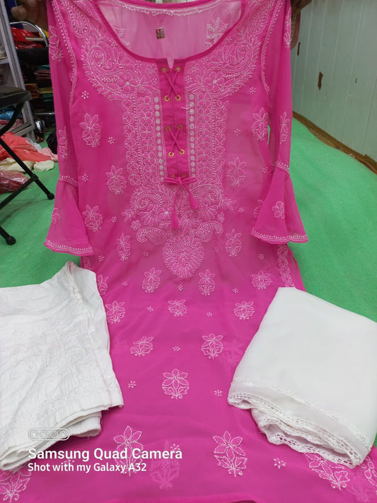 Georgette Kurti With Sharara And Dupatta