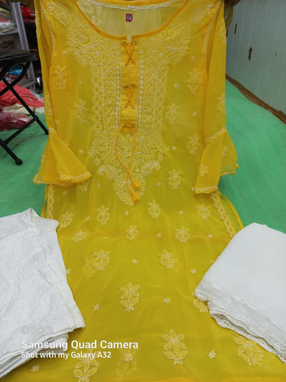 Georgette Kurti With Sharara And Dupatta