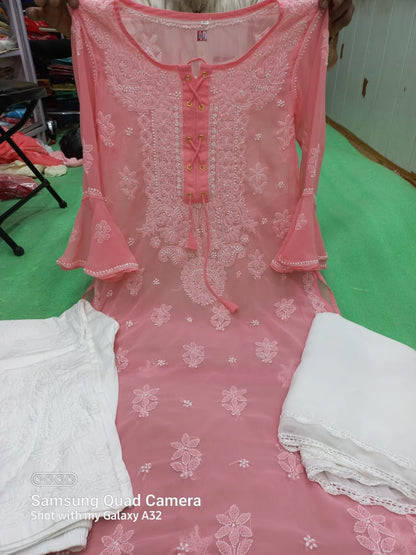 Georgette Kurti With Sharara And Dupatta